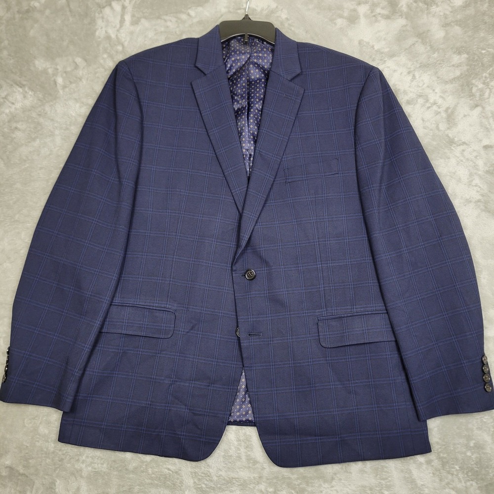 Lauren Ralph Lauren Men's 46R Navy Blue Plaid Geometric Liner 2-Button Blazer